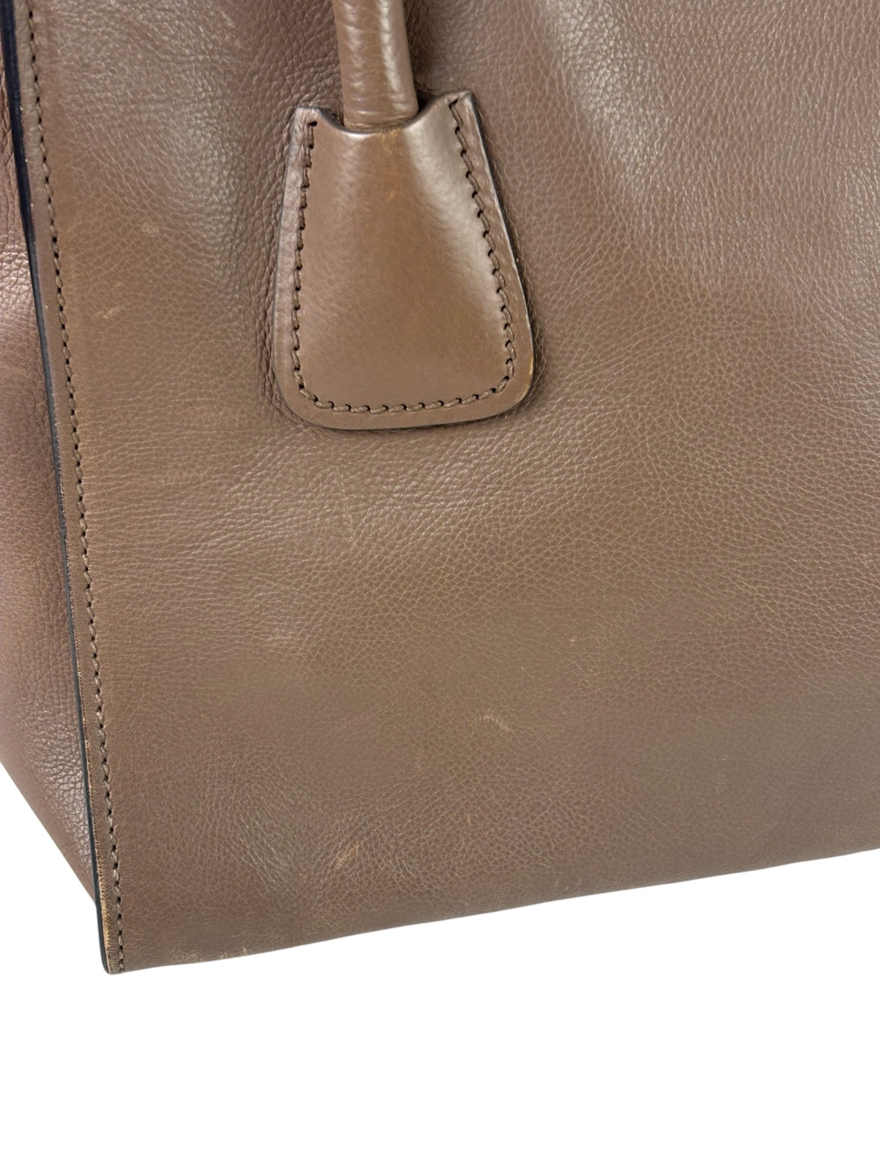 Prada Neutral Taupe Glace Calf Twin Pocket Two-Way Tote