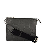 Gucci Black Leather Medium Jumbo GG Pouch/Messenger Crossbody Bag
