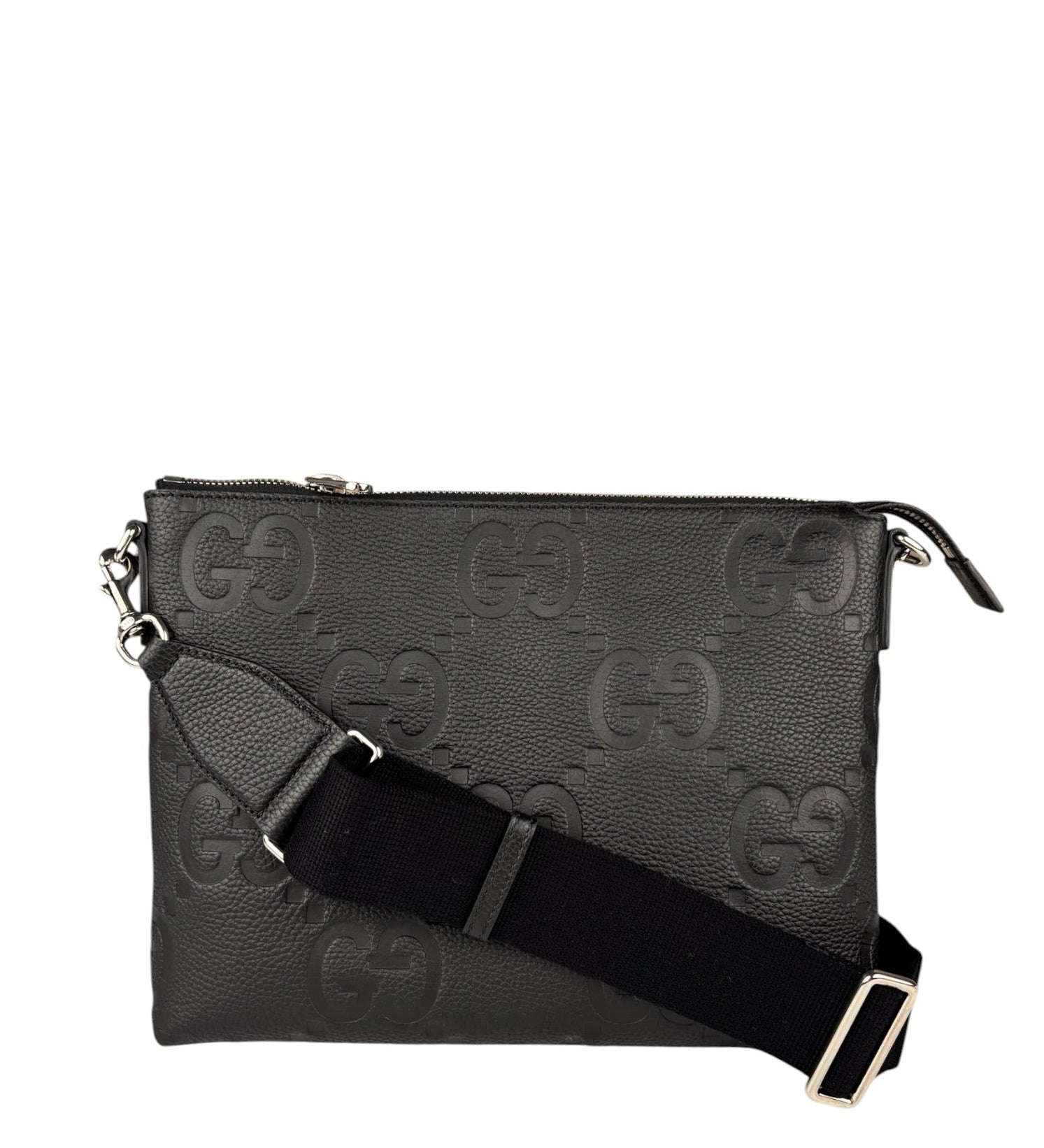 Gucci Black Leather Medium Jumbo GG Pouch/Messenger Crossbody Bag