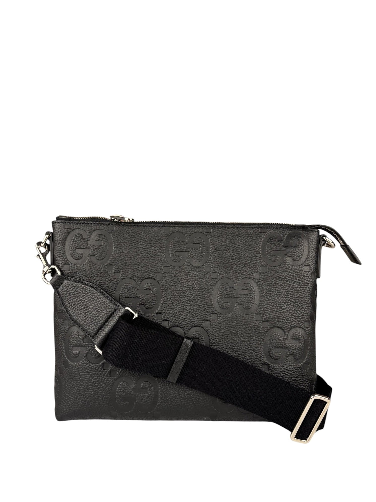 Gucci Black Leather Medium Jumbo GG Pouch/Messenger Crossbody Bag