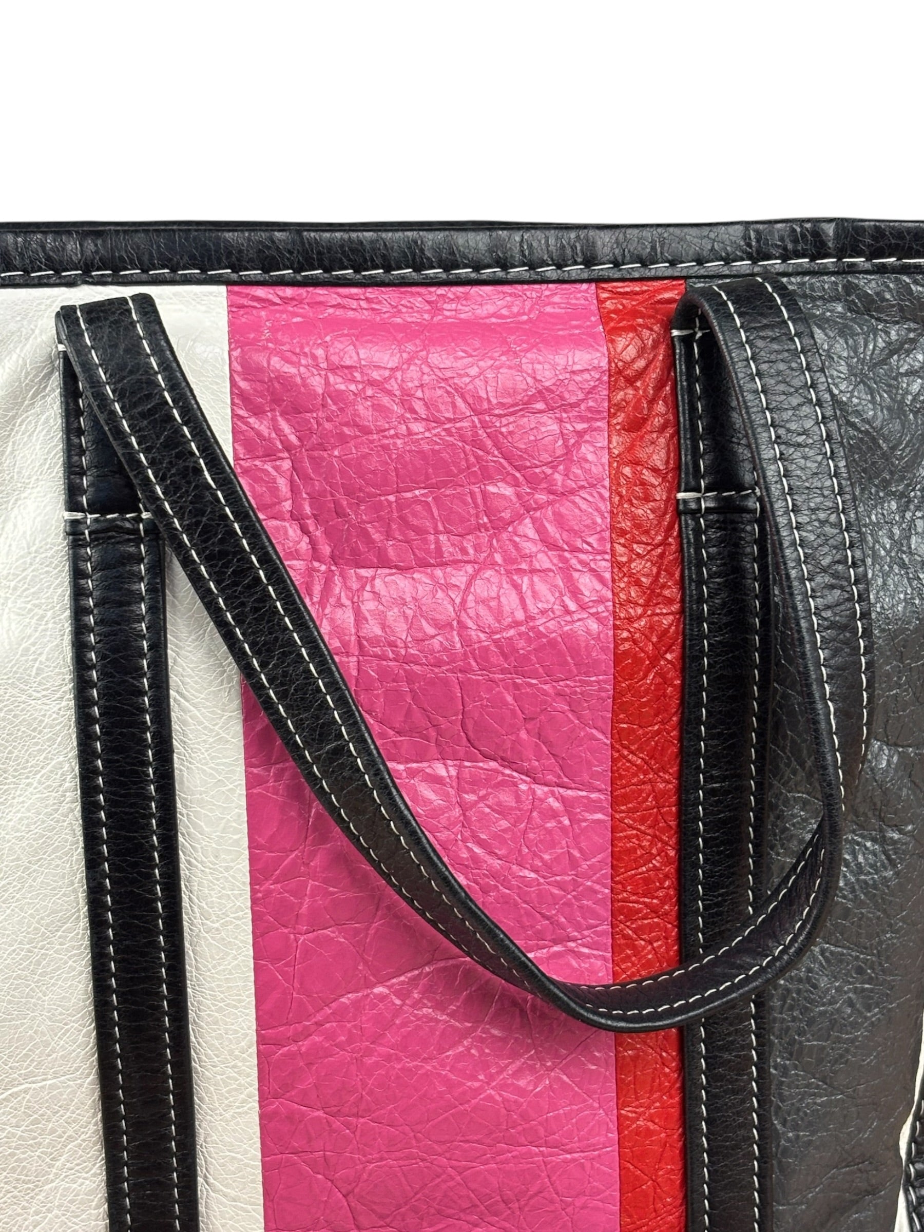 Balenciaga Multi-Color Vertical Stripe Bazar Shopper Two-Way Bag
