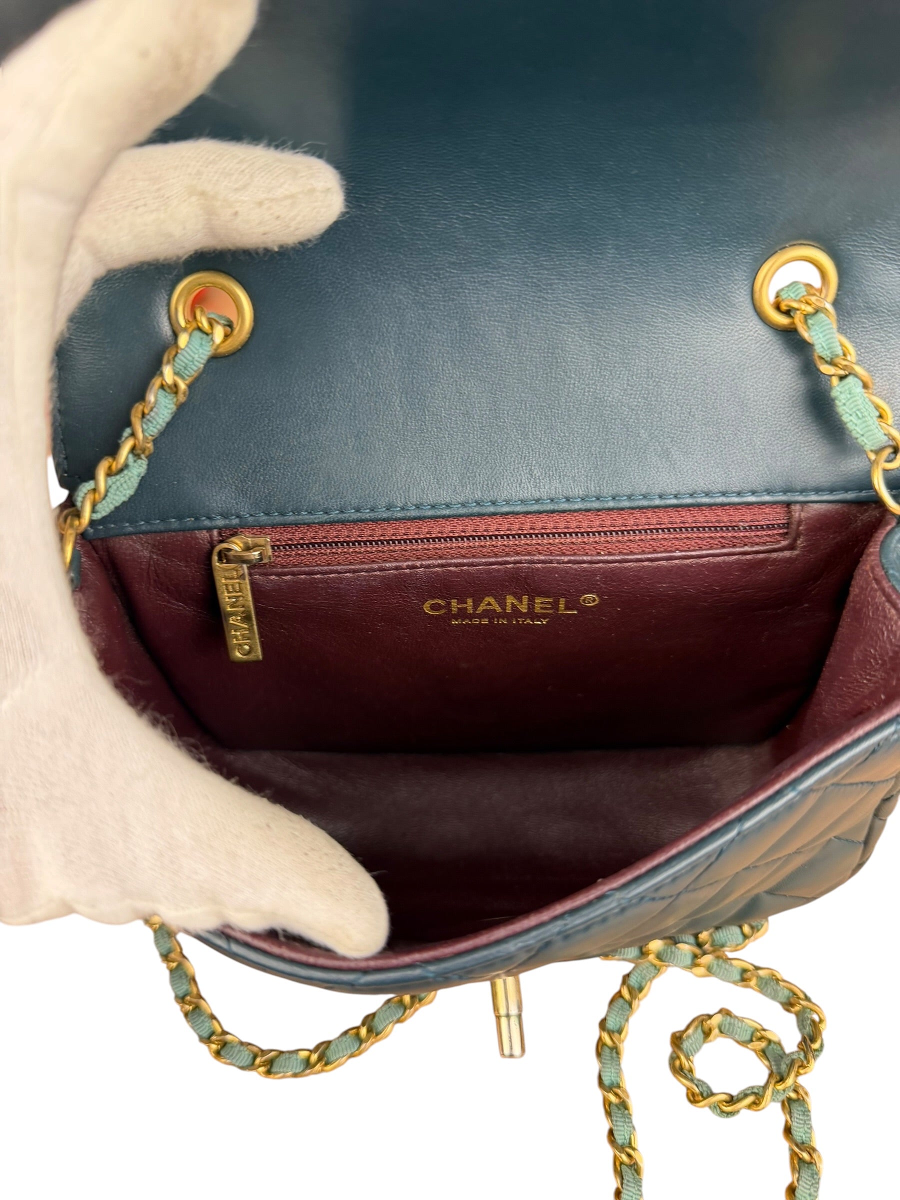 Chanel Quilted Mini Two-Tone Blue Day Flap Bag 2017
