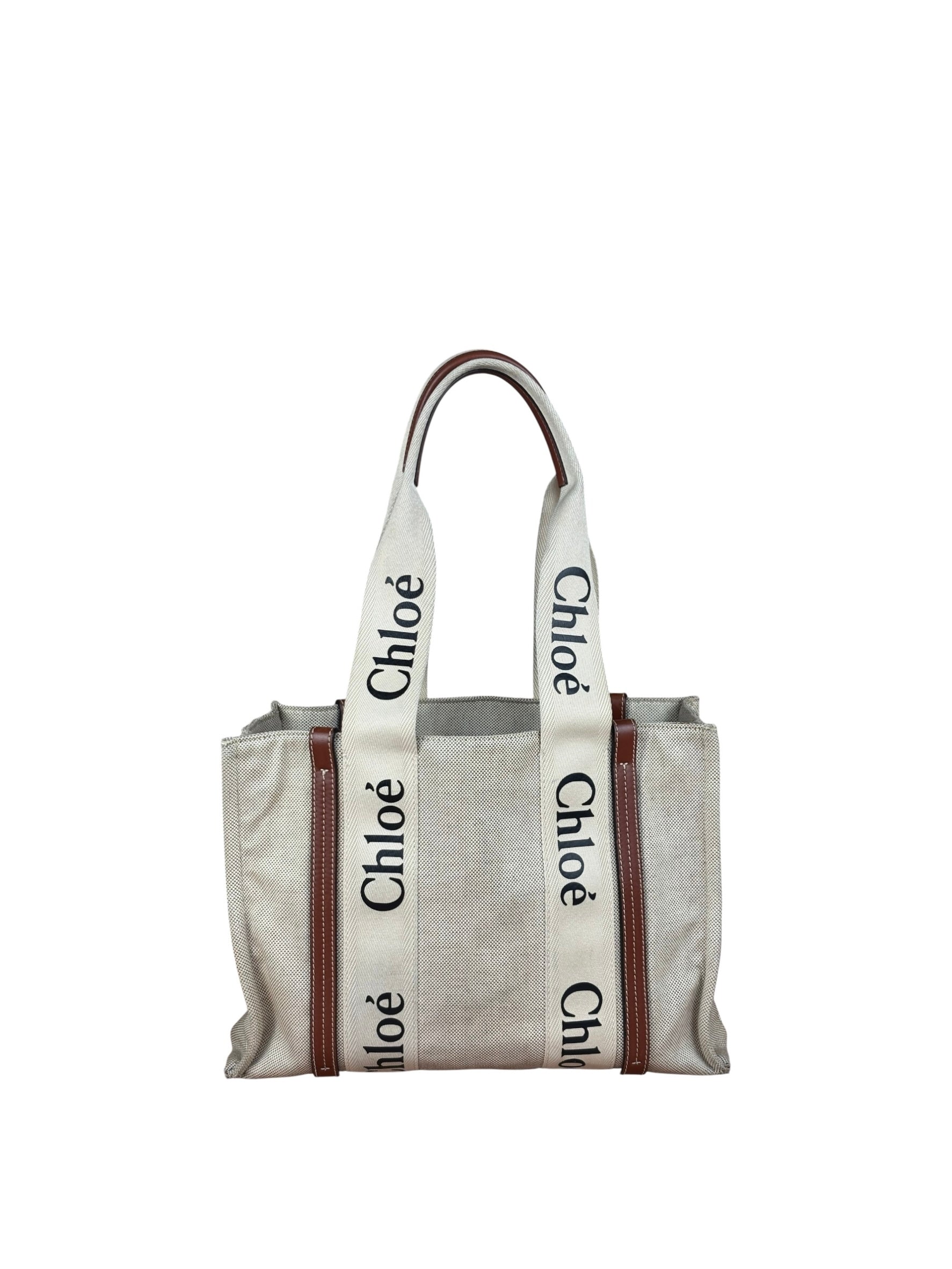 Chloe Leather Trim Woody Medium Tote Bag