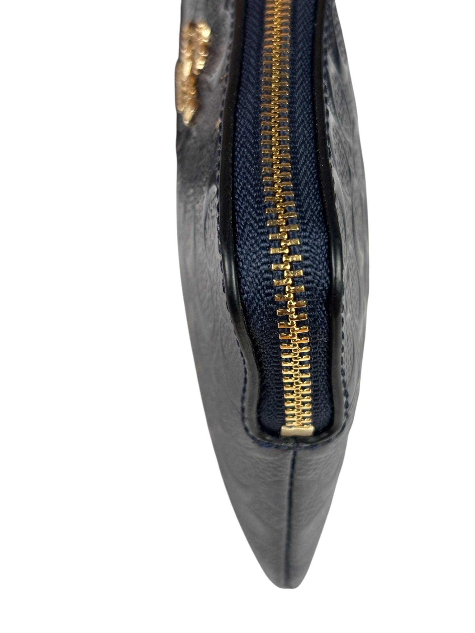 Coach Navy Blue Patent Leather Signature Corner Zip Wristlet