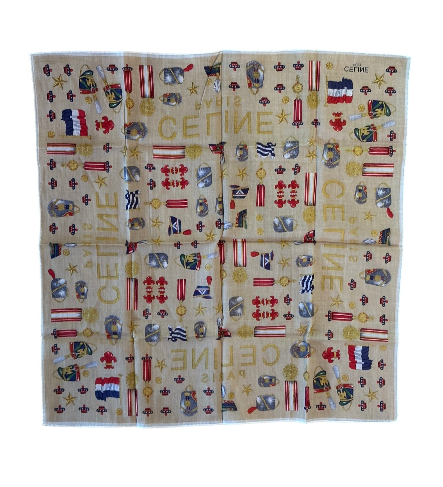 Celine Vintage Beige Background Paris Handkerchief