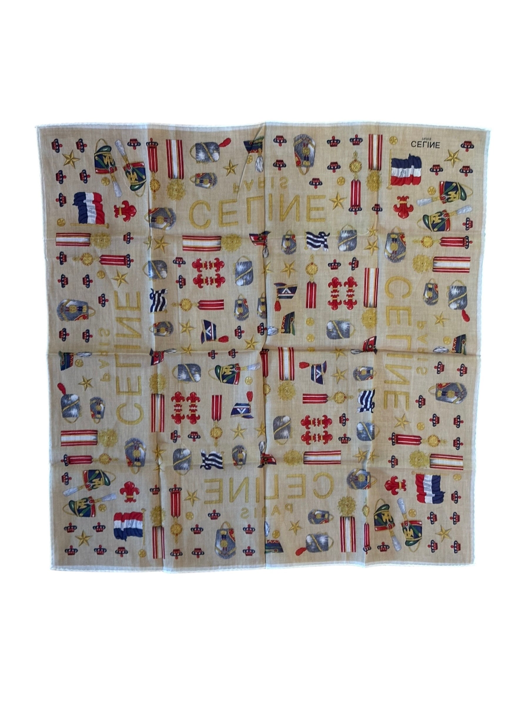 Celine Vintage Beige Background Paris Handkerchief