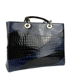 Christian Dior Rare Black/Navy Croc Embossed Lady Dior Handbag