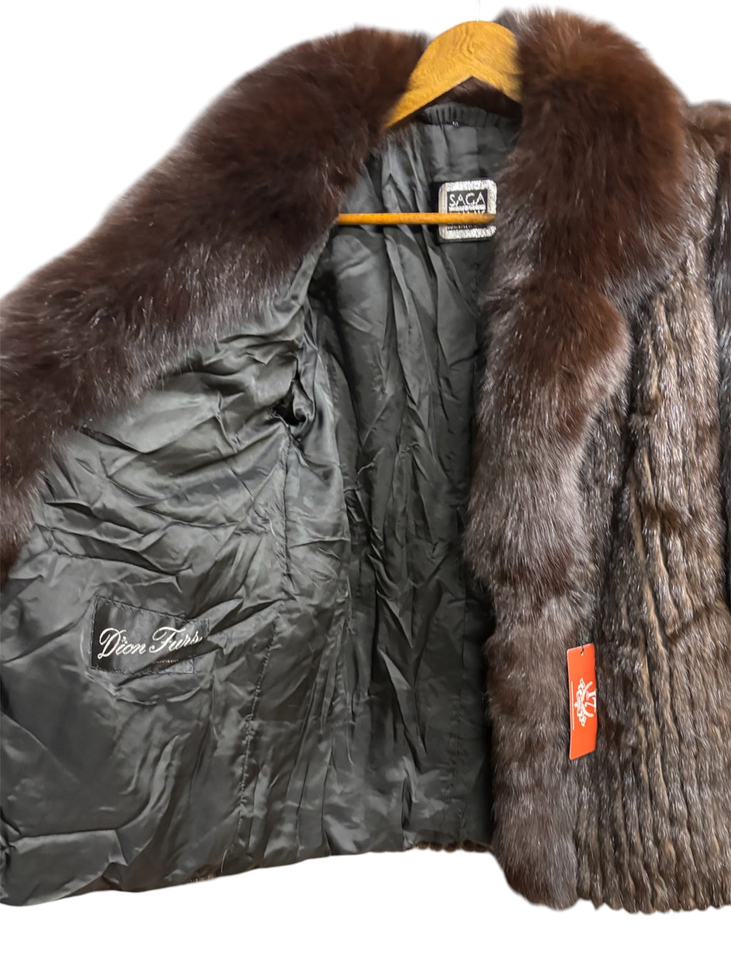 Vintage Saga Dark Brown Mink/Fox Fur Trim Vertical Stripped Coat