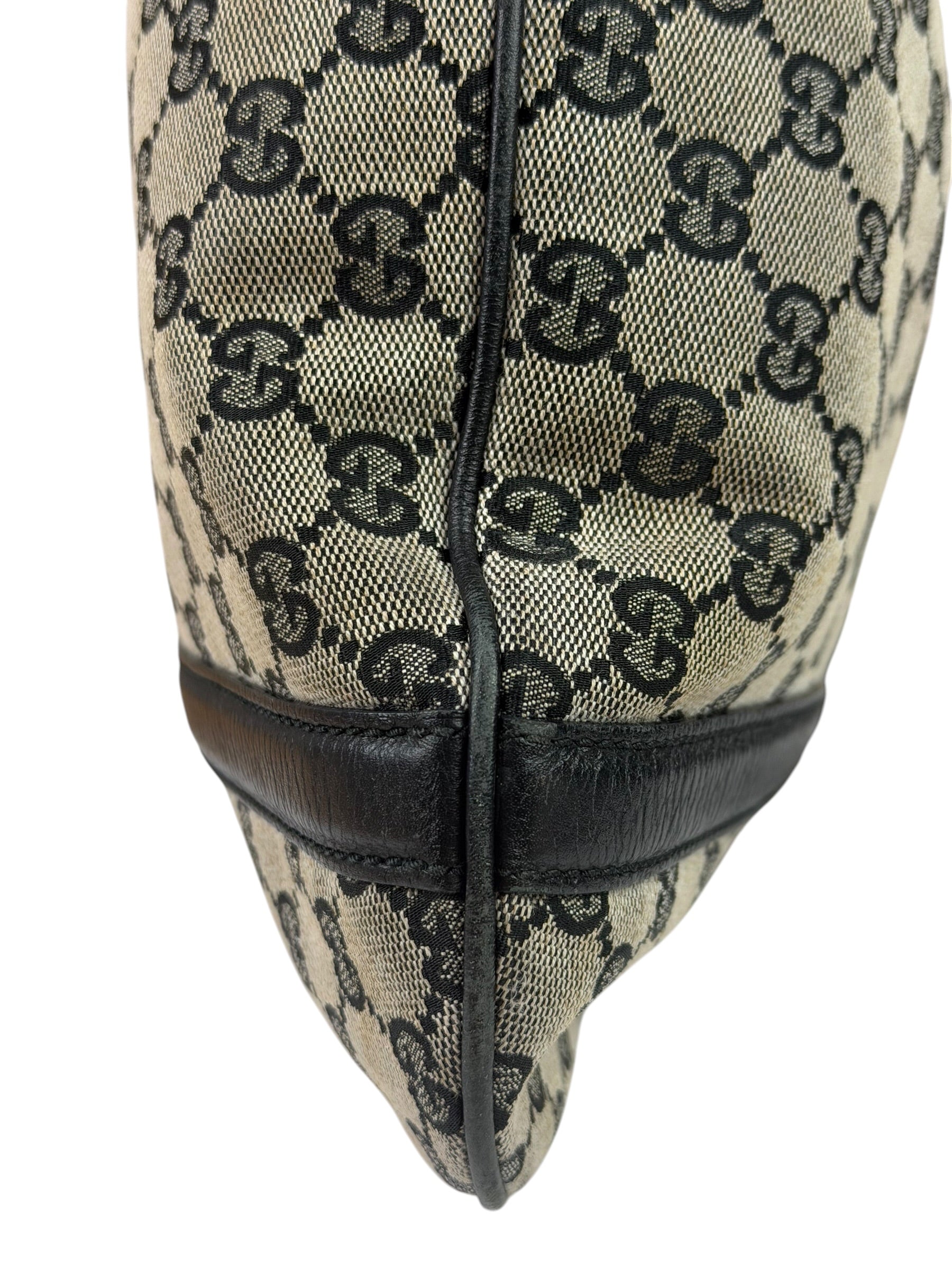 Gucci Black Leather Trim GG Supreme Hobo Bag