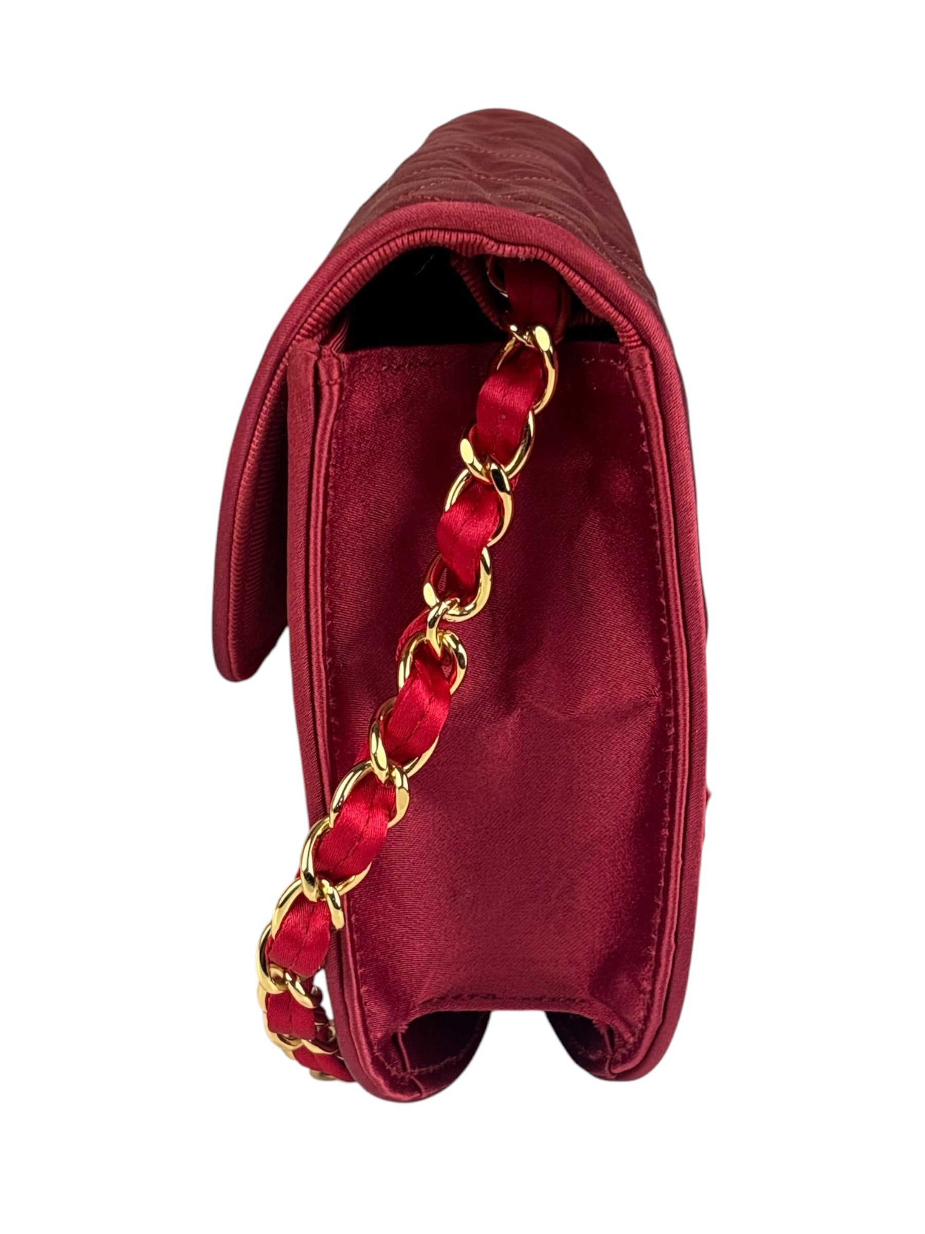 Chanel Vintage Two Tone Red Satin Flap 1989