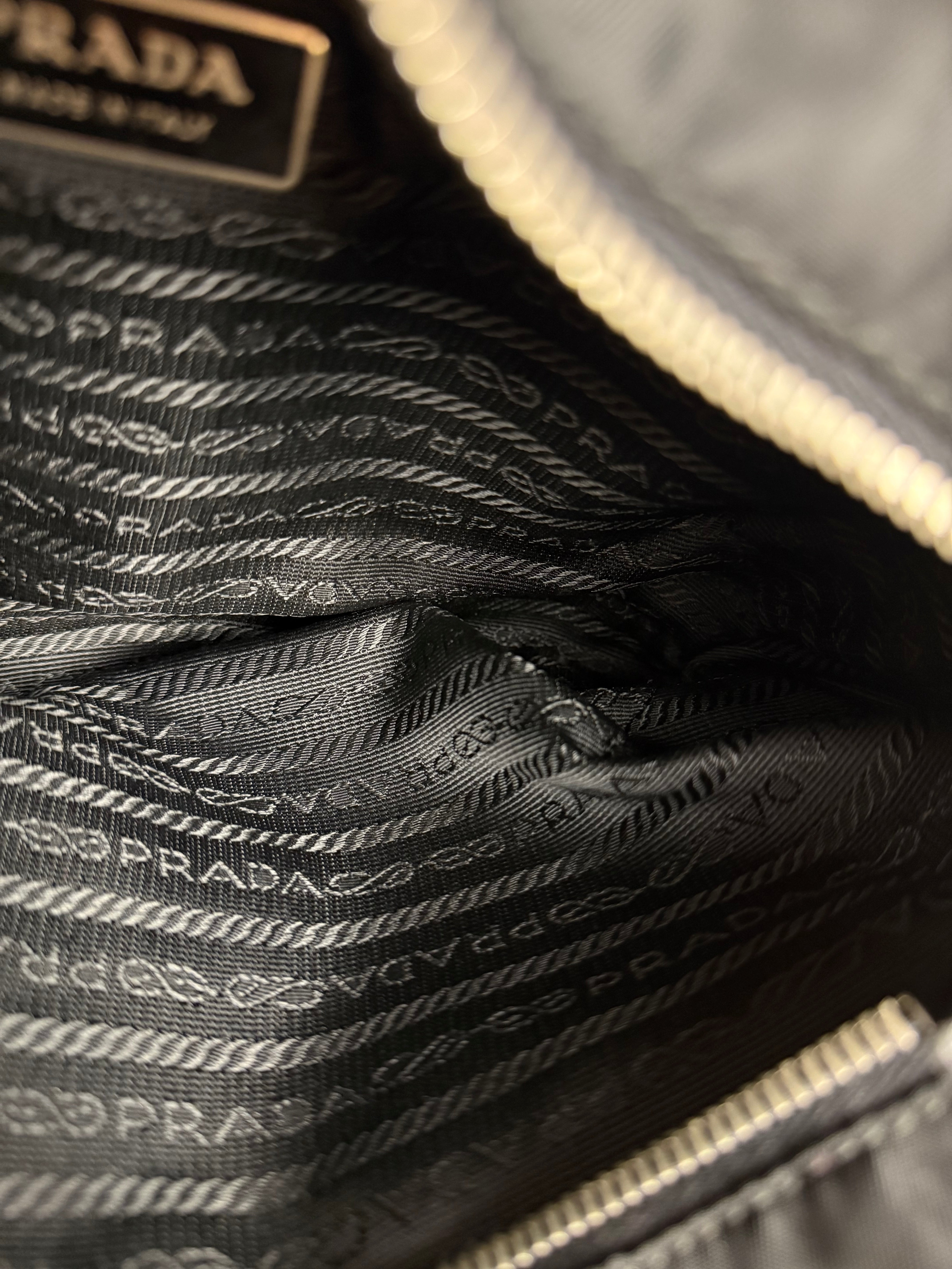 Prada Vintage Black Nylon Zip Shoulder Bag