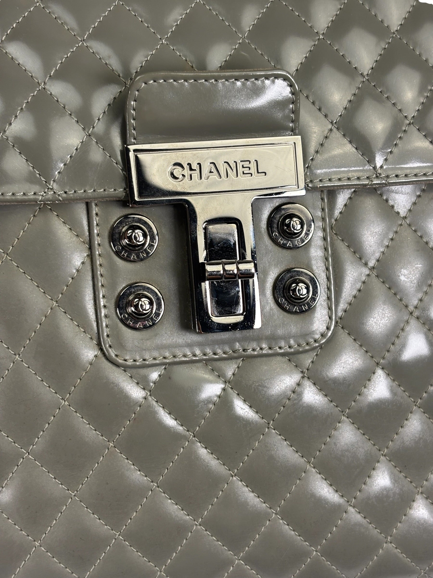 Chanel Grey Patent Leather Mademoiselle Kelly Flap Bag 2008