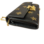 Gucci Leather Bees Padlock Continental Wallet On Chain Black