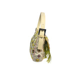Fendi Cream Leather Trim Beaded Baguette