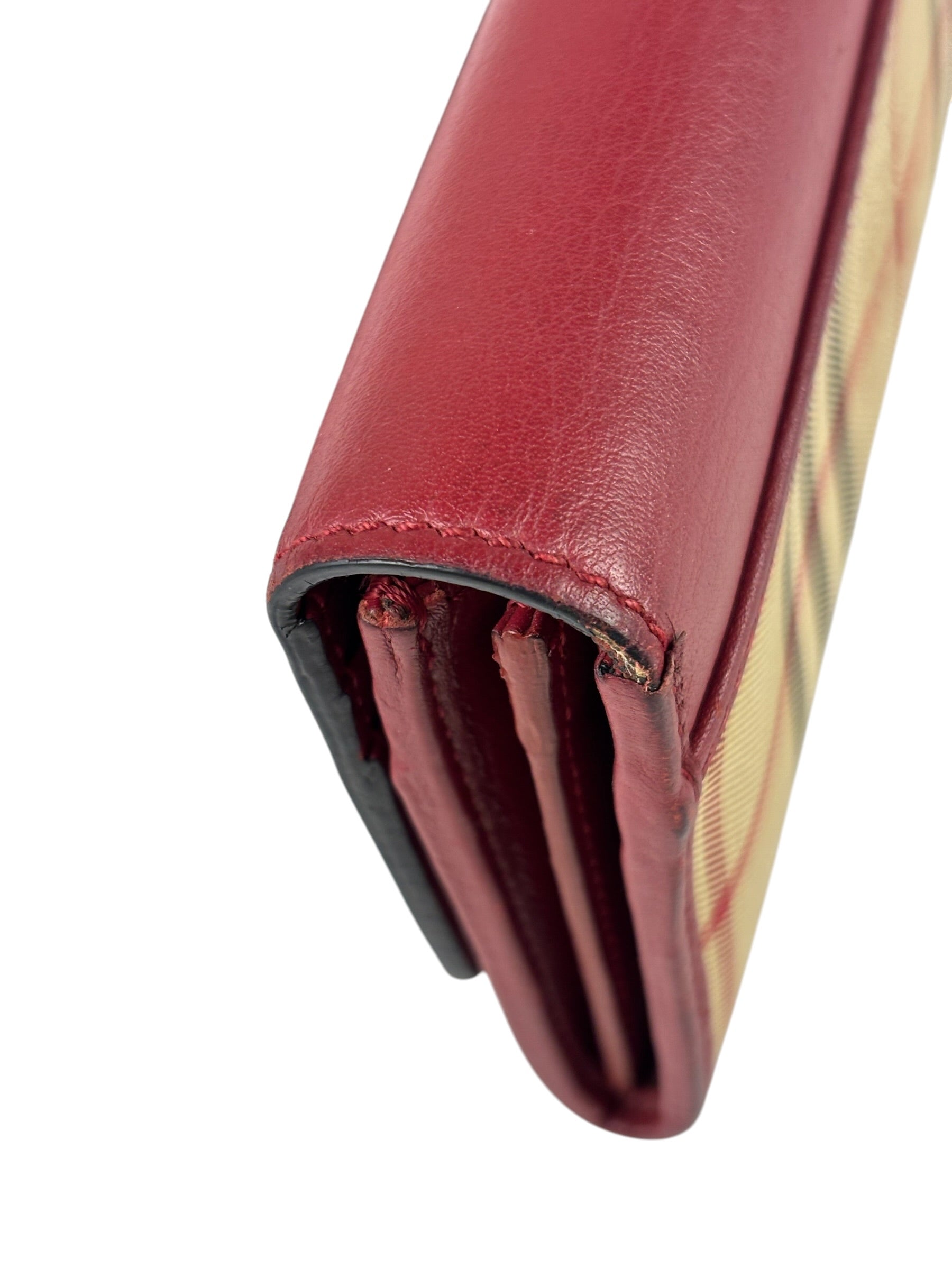 Burberry Red Leather House Check Continental Long Wallet