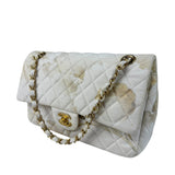 Chanel White Denim/Leather Trim Greek Collection Flower Double Flap Bag 2018