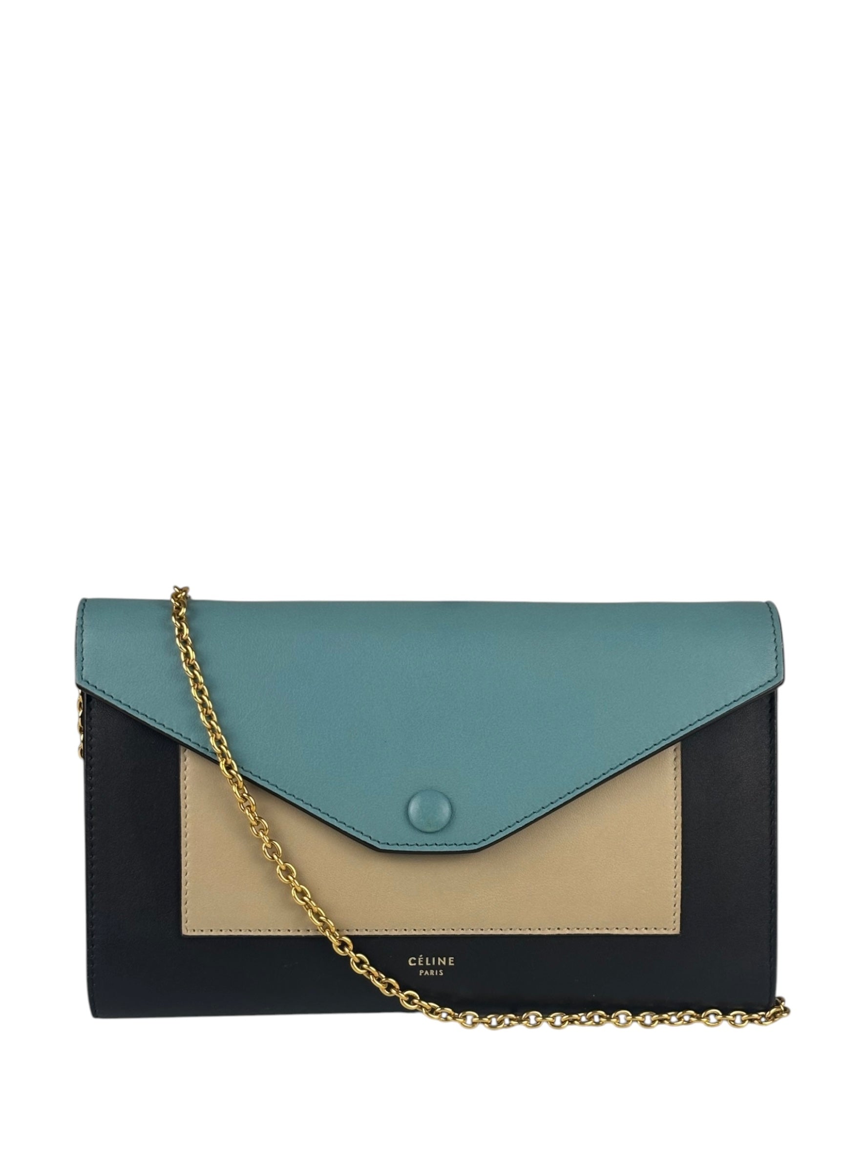 Celine Multi-Colored Leather Pocket Envelope Chain Wallet