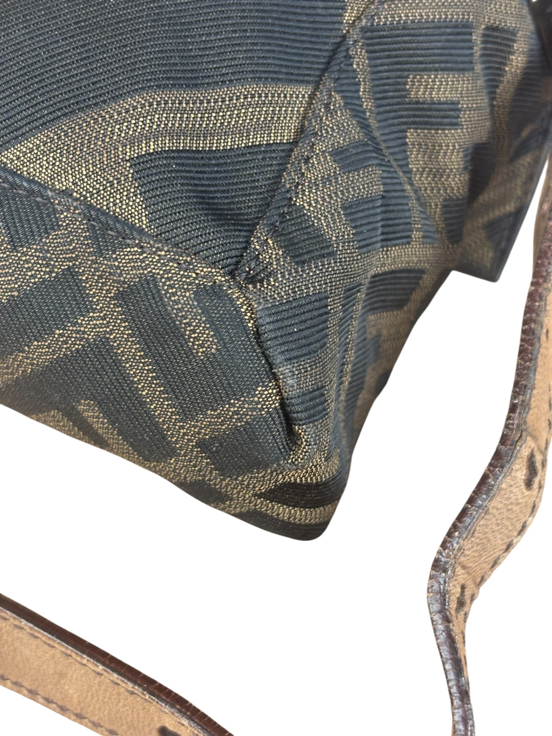 Fendi Zucca Whipstitch Baguette Shoulder Bag