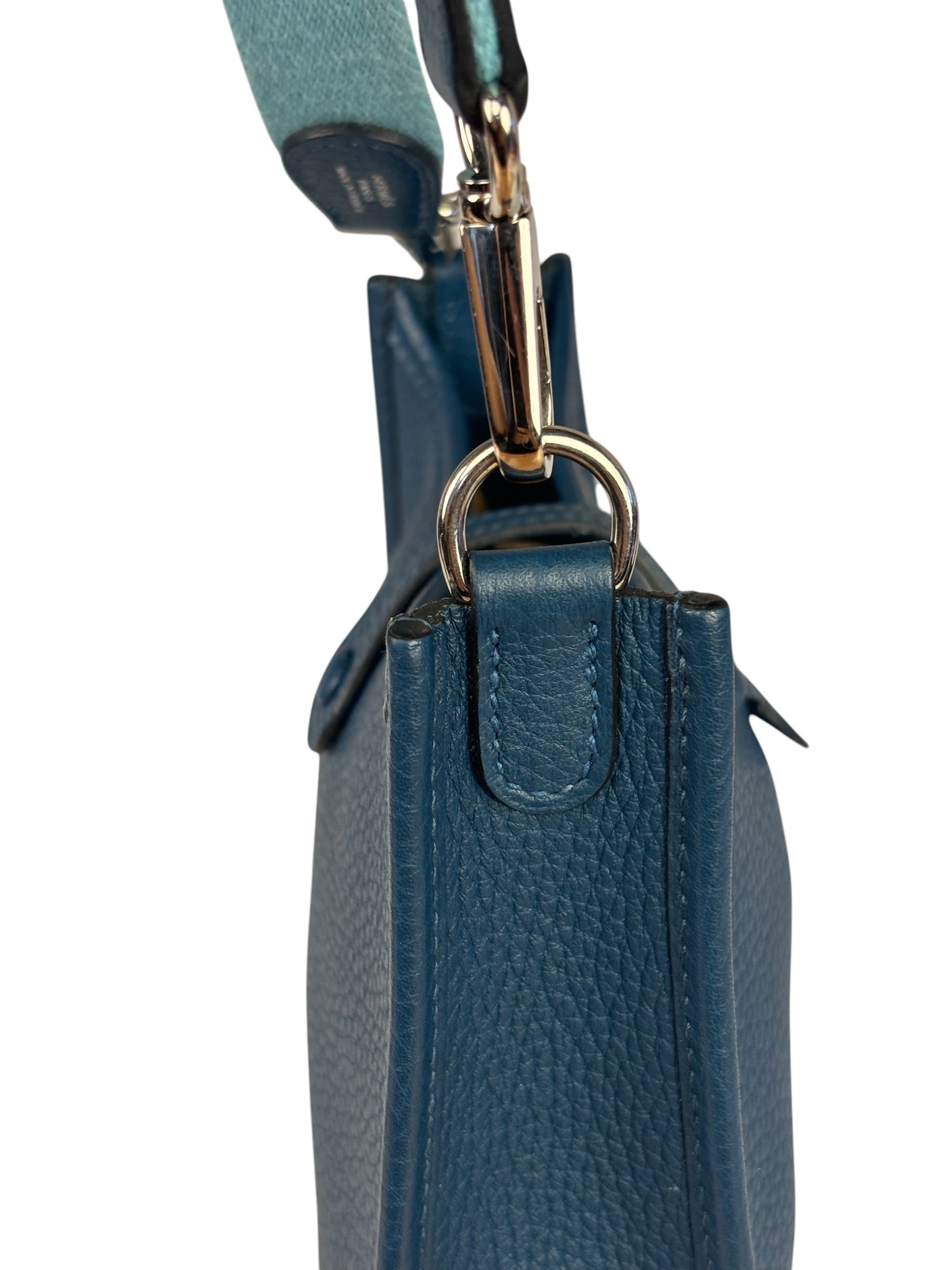 Hermes Blue Pale Clemence Leather Evelyn TPM III Crossbody