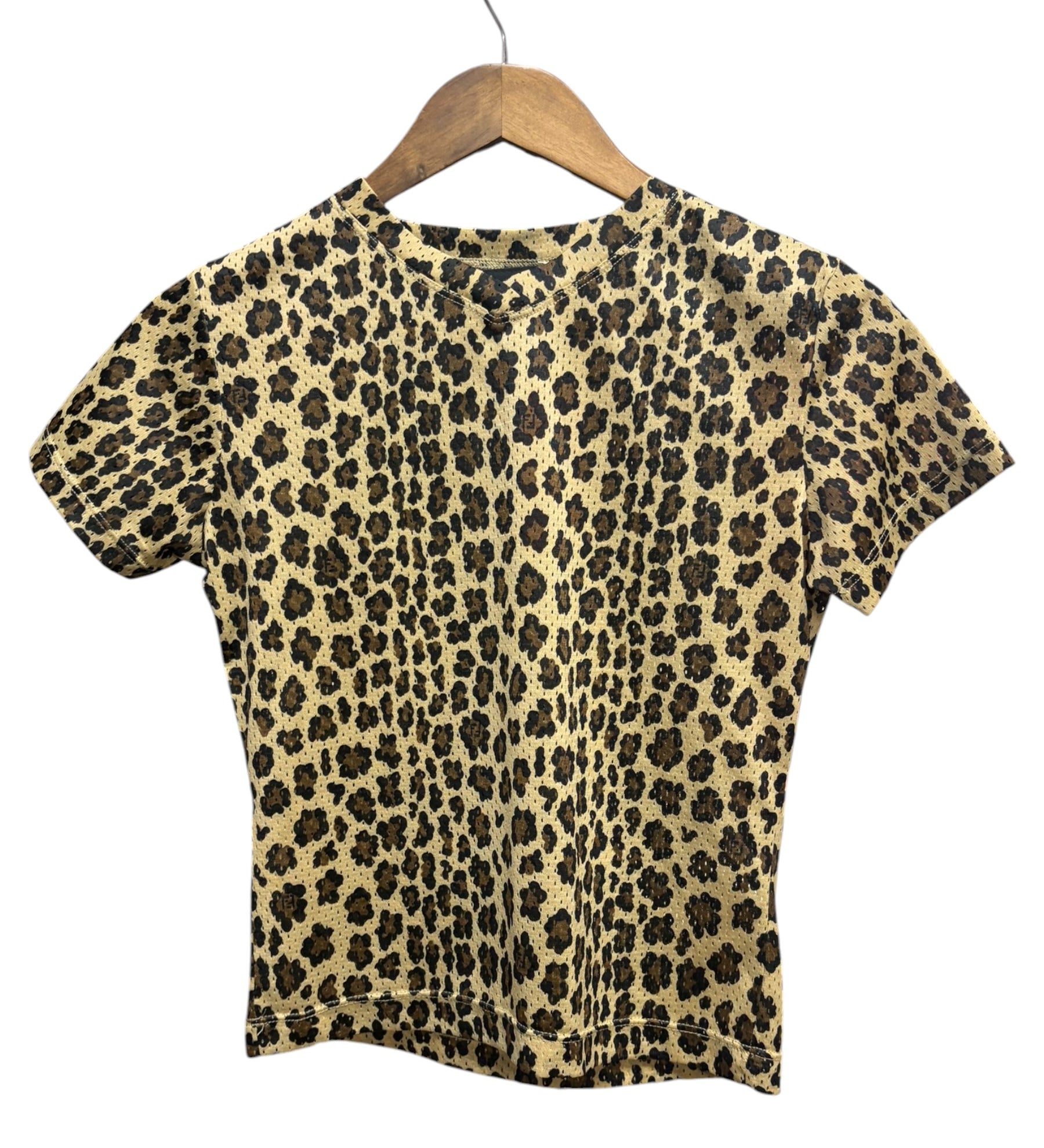 Fendi Black/Beige Leopard Print Short Sleeve Top