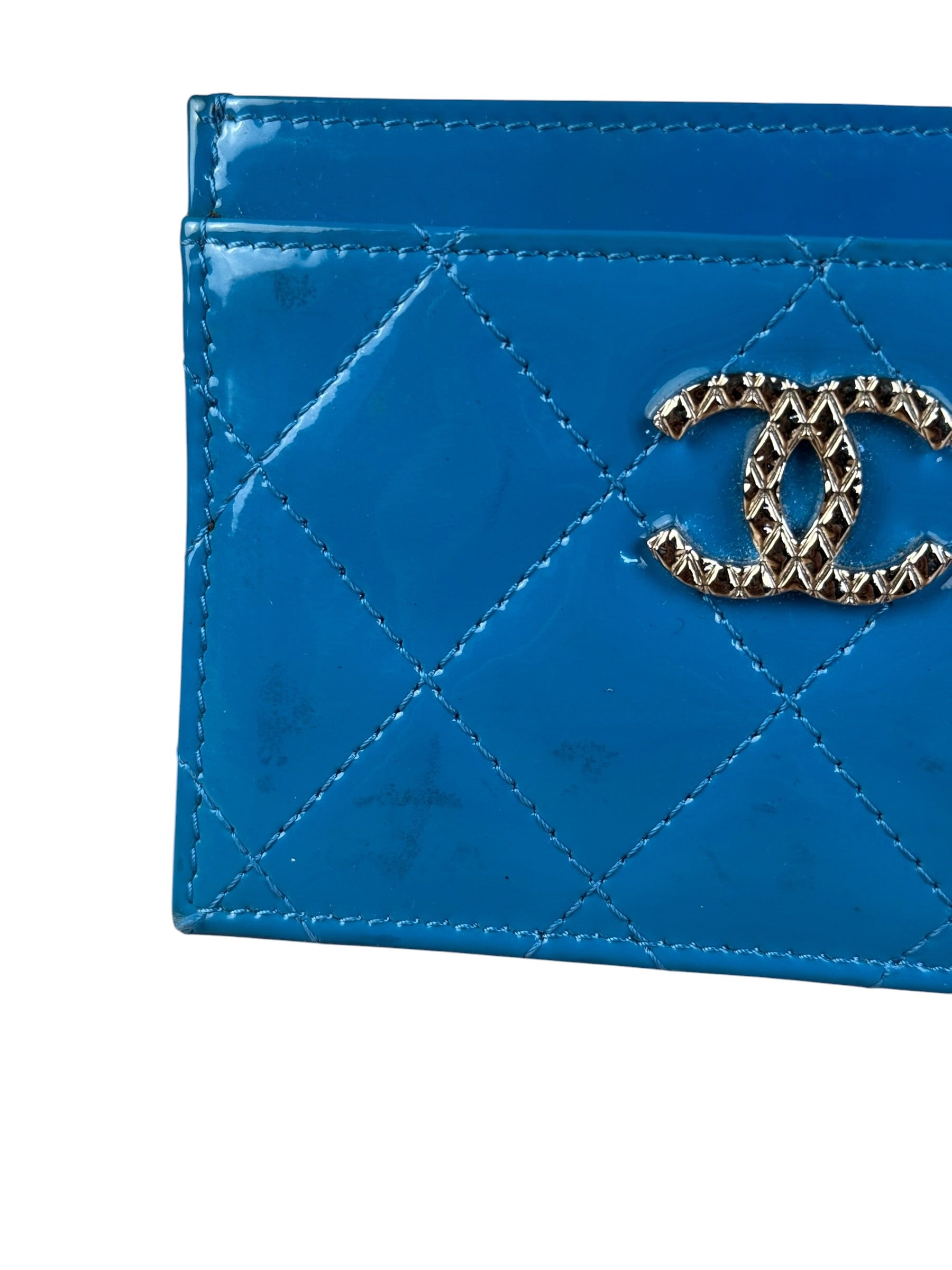 Chanel Blue Patent Quilted CC Cardholder 2016