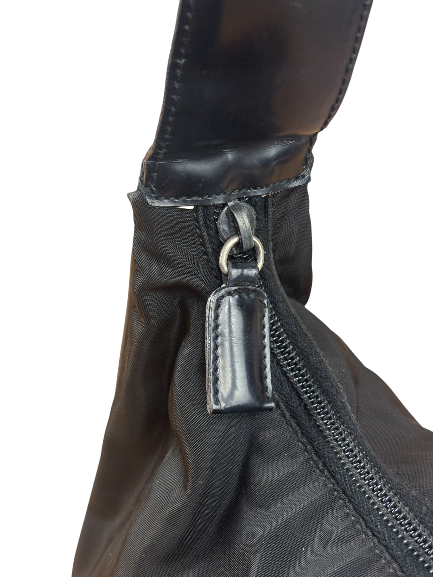 Prada Black Tessuto Nylon Leather Trim Hobo Bag