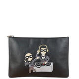 Dolce & Gabbana Black Pebbled Leather DJ Turntable Set Zip Pouch