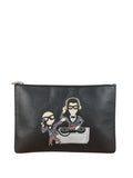 Dolce & Gabbana Black Pebbled Leather DJ Turntable Set Zip Pouch
