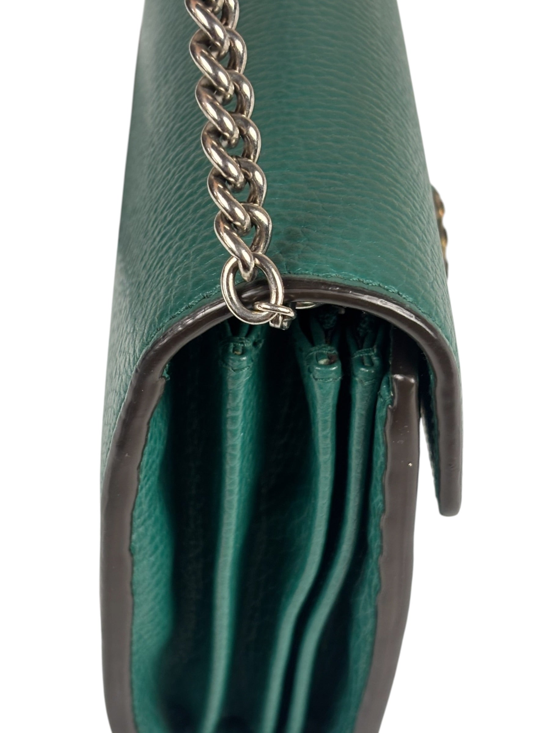 Gucci Green Leather Crystal Embellished Dionysus Chain Bag