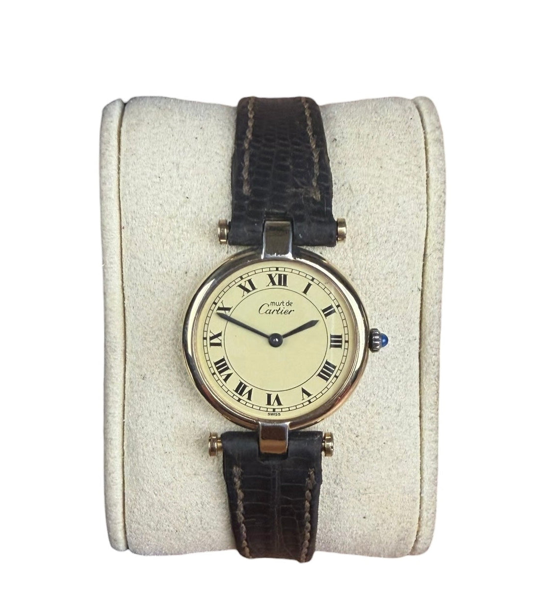 Cartier Must De Vendome Vermeil Cream Roman Dial Brown Strap