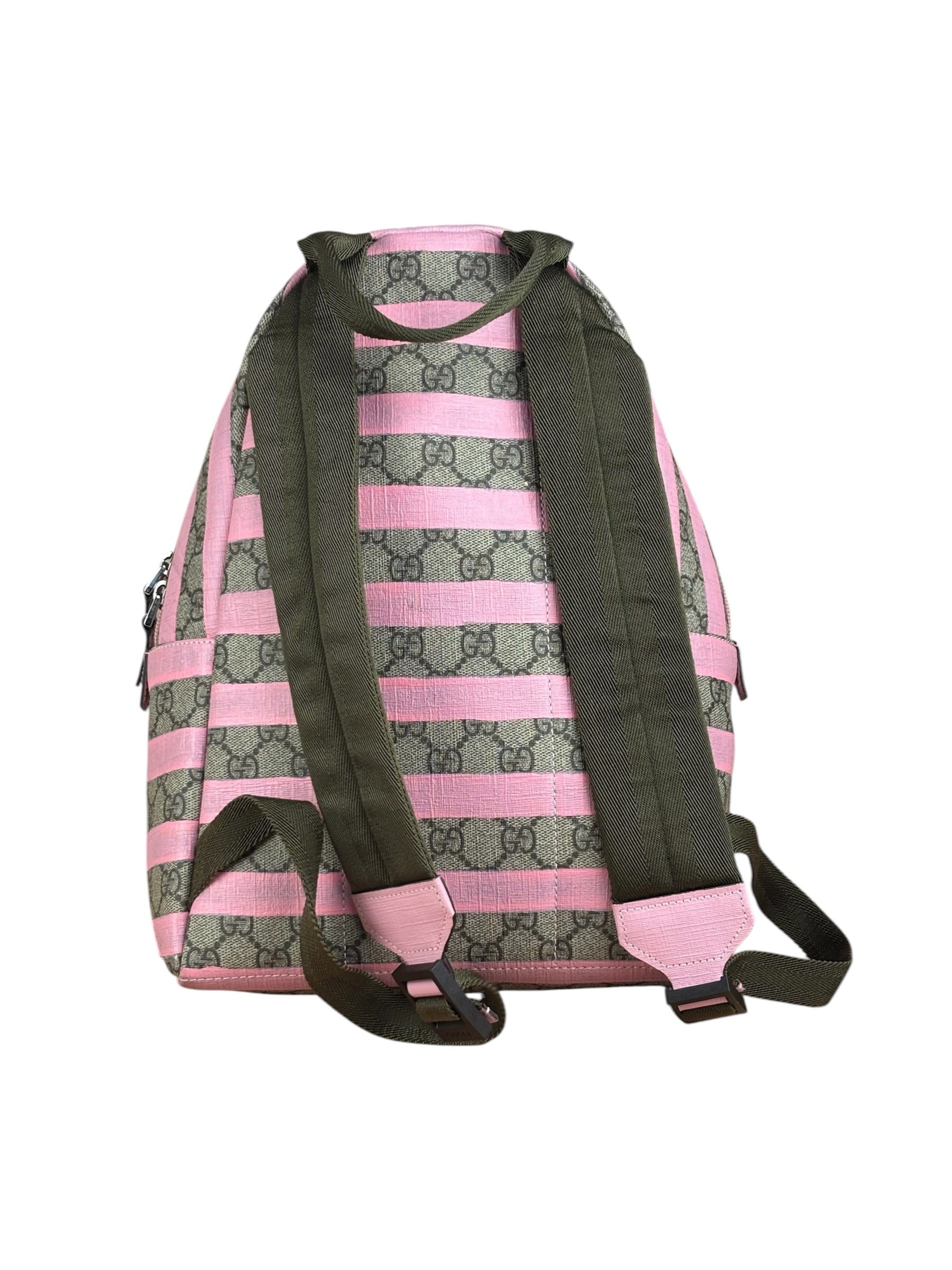 Gucci Pink Stripped Kids GG Supreme Canvas Backpack