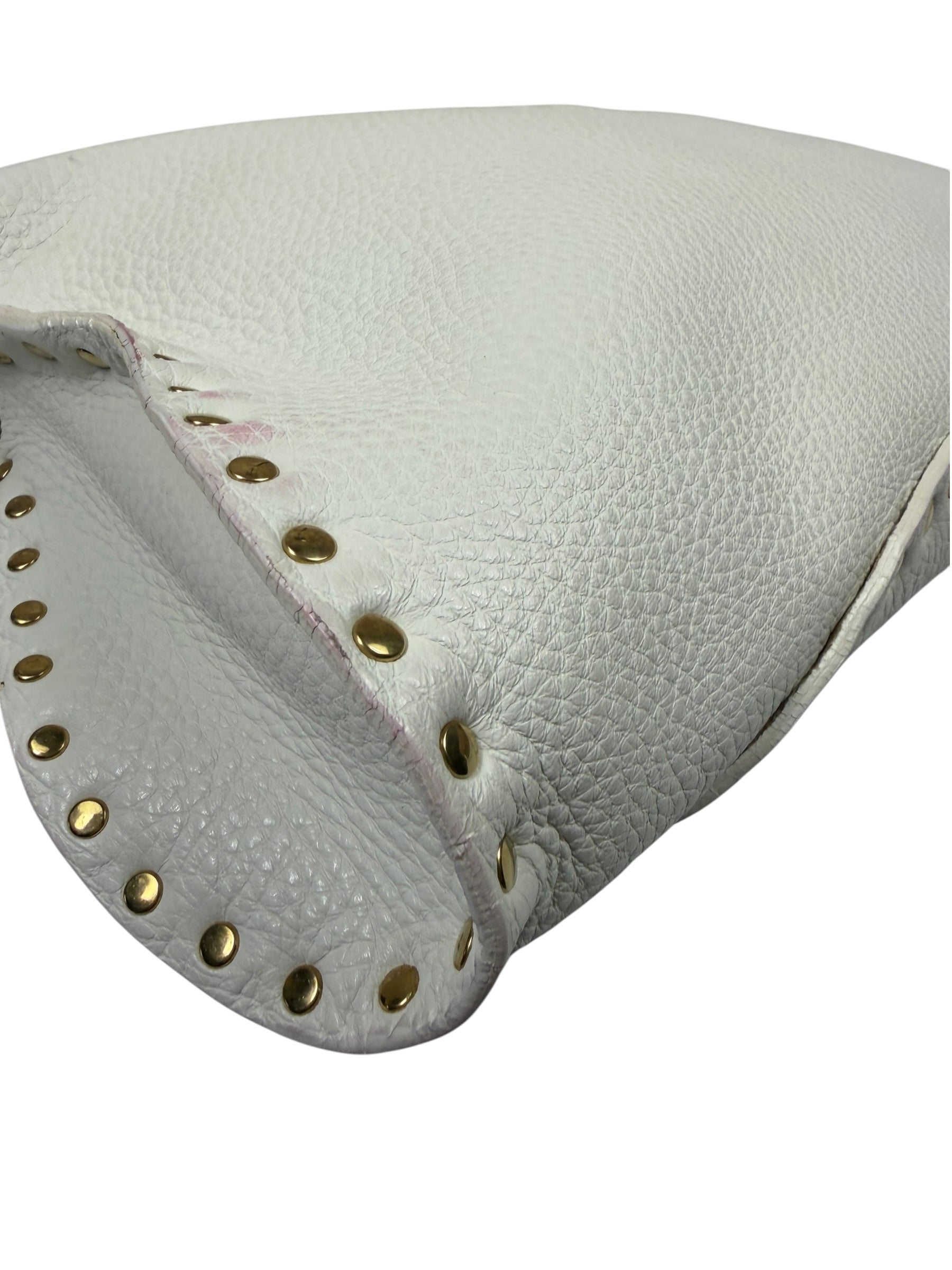 Celine White Grained Leather Studded Poultbot Shoulder Bag