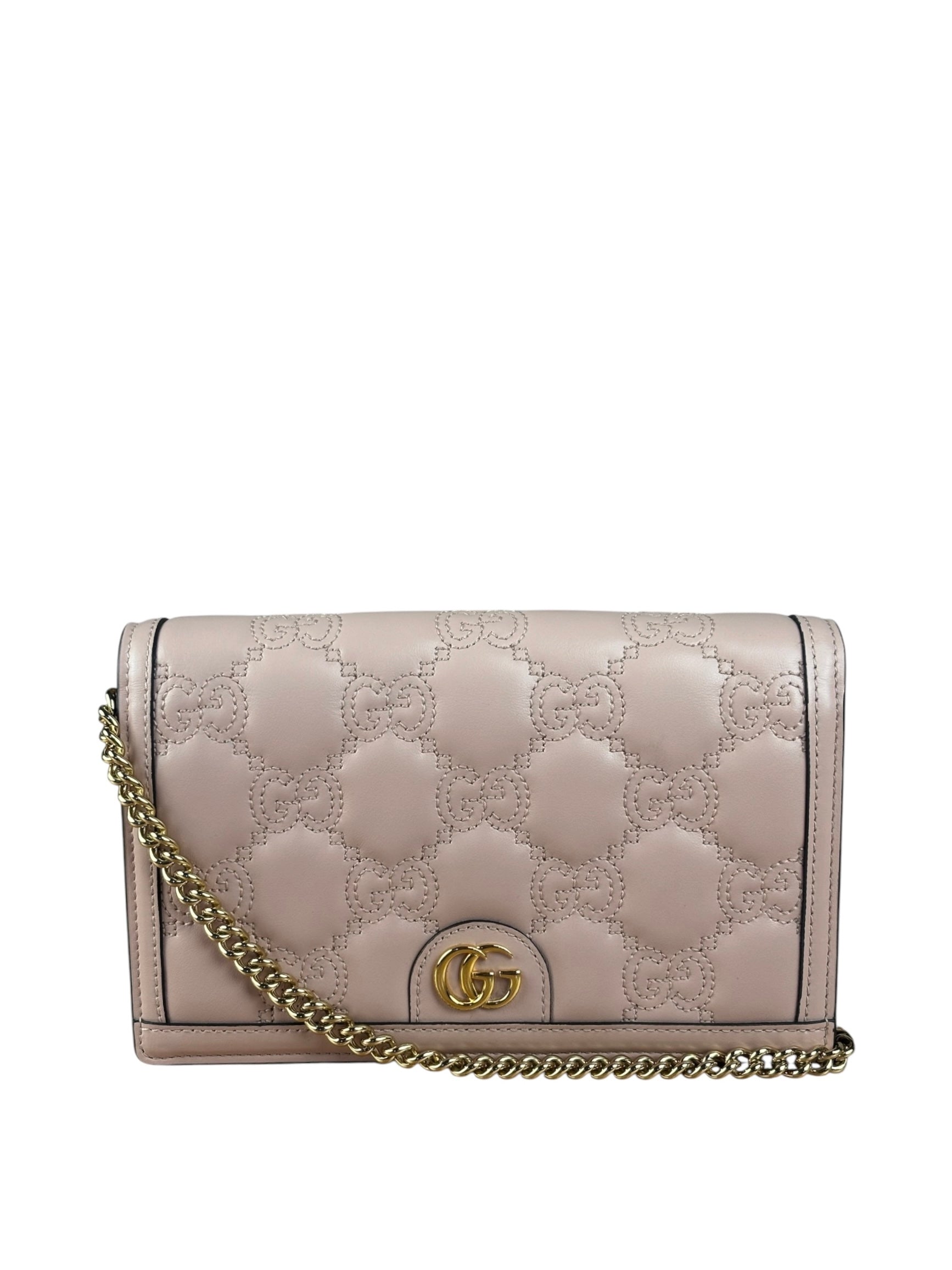 Gucci Light Pink Leather GG Matelasse Chain Wallet