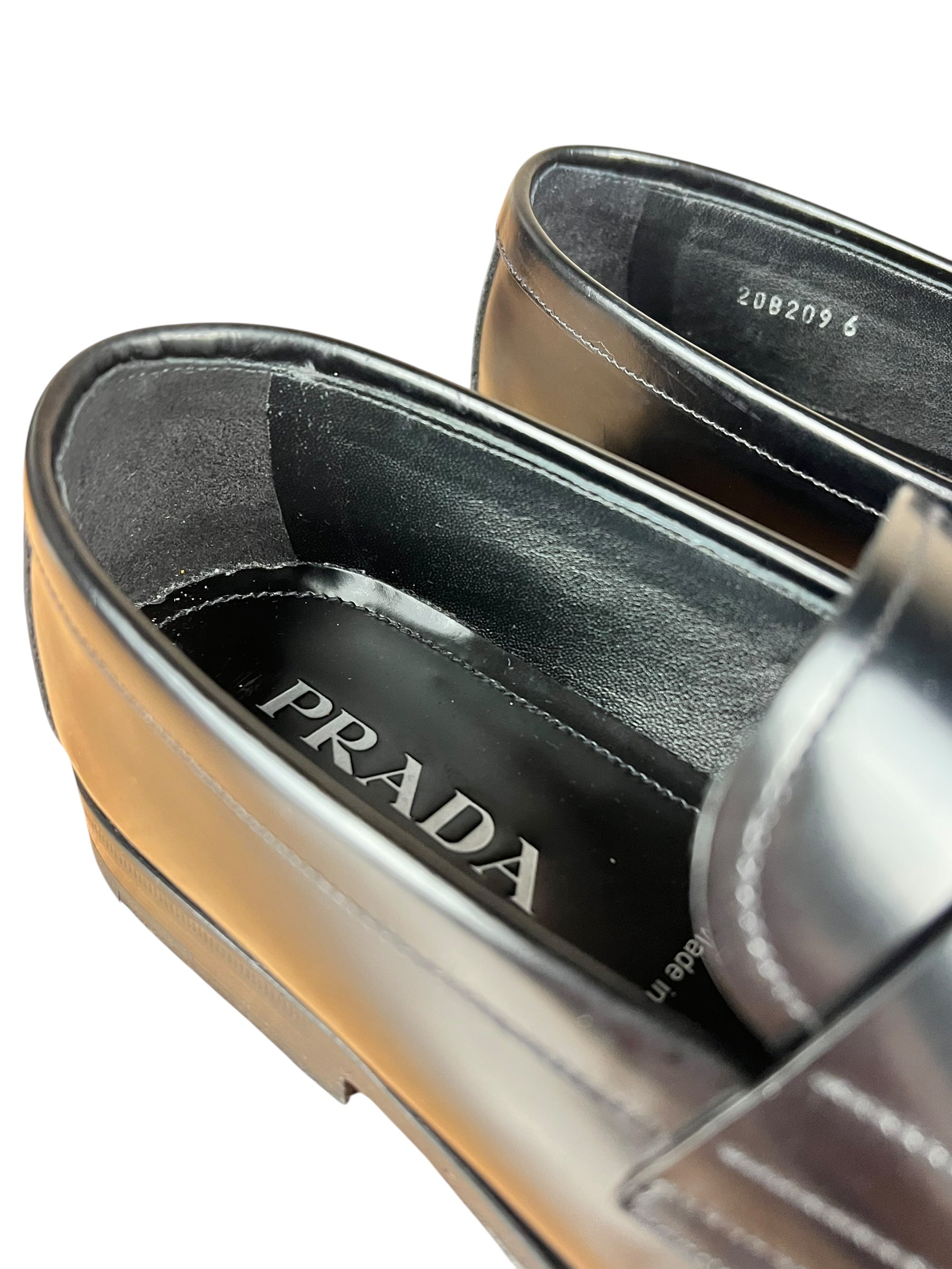Prada Black Leather Triangle Logo Loafers