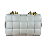 Bottega Veneta White Leather Padded Cassette Chain Bag
