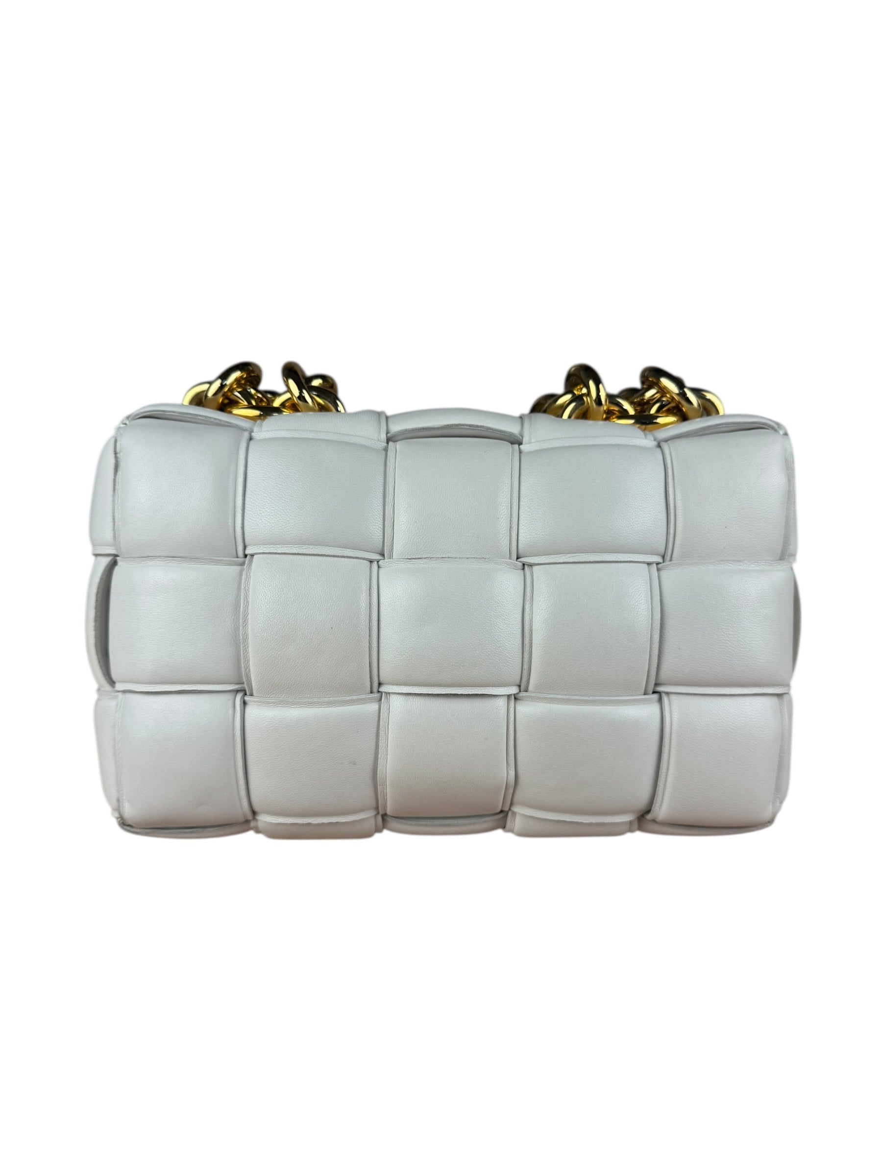 Bottega Veneta White Leather Padded Cassette Chain Bag