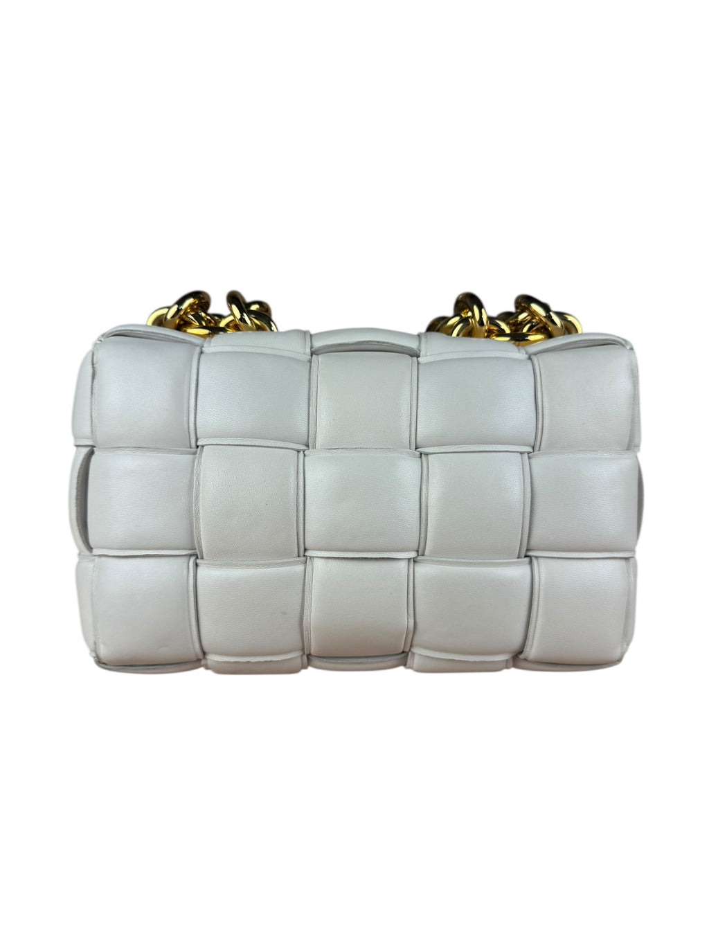 Bottega Veneta White Leather Padded Cassette Chain Bag