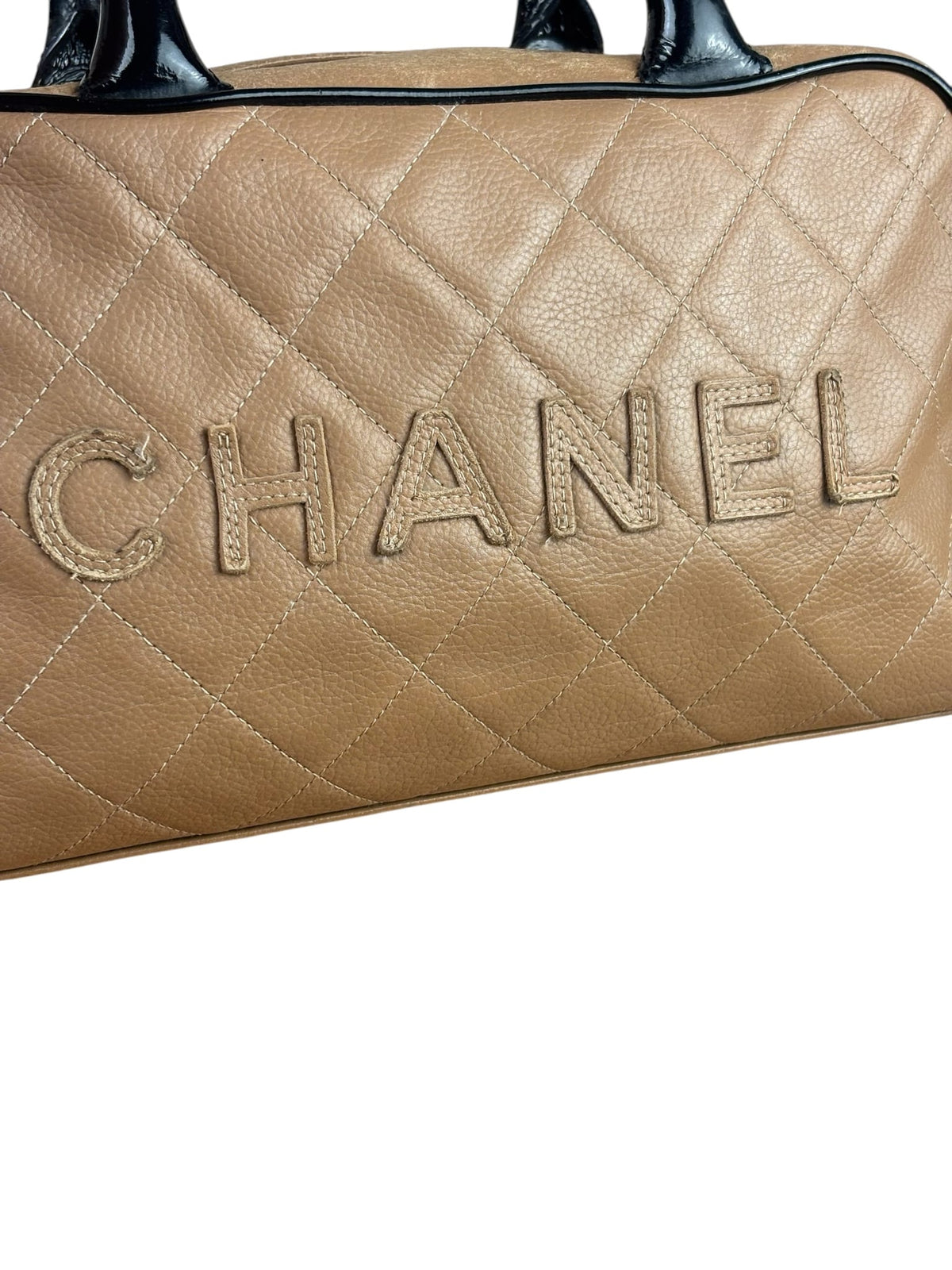 Chanel Beige/Black Quilted Leather Small Boston Bag 2000