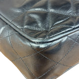 Chanel Vintage Black Leather Quilted Bottom Chain Tote Bag 1987