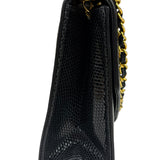 Chanel Black Lizard Leather Envelope Flap Bag 1986