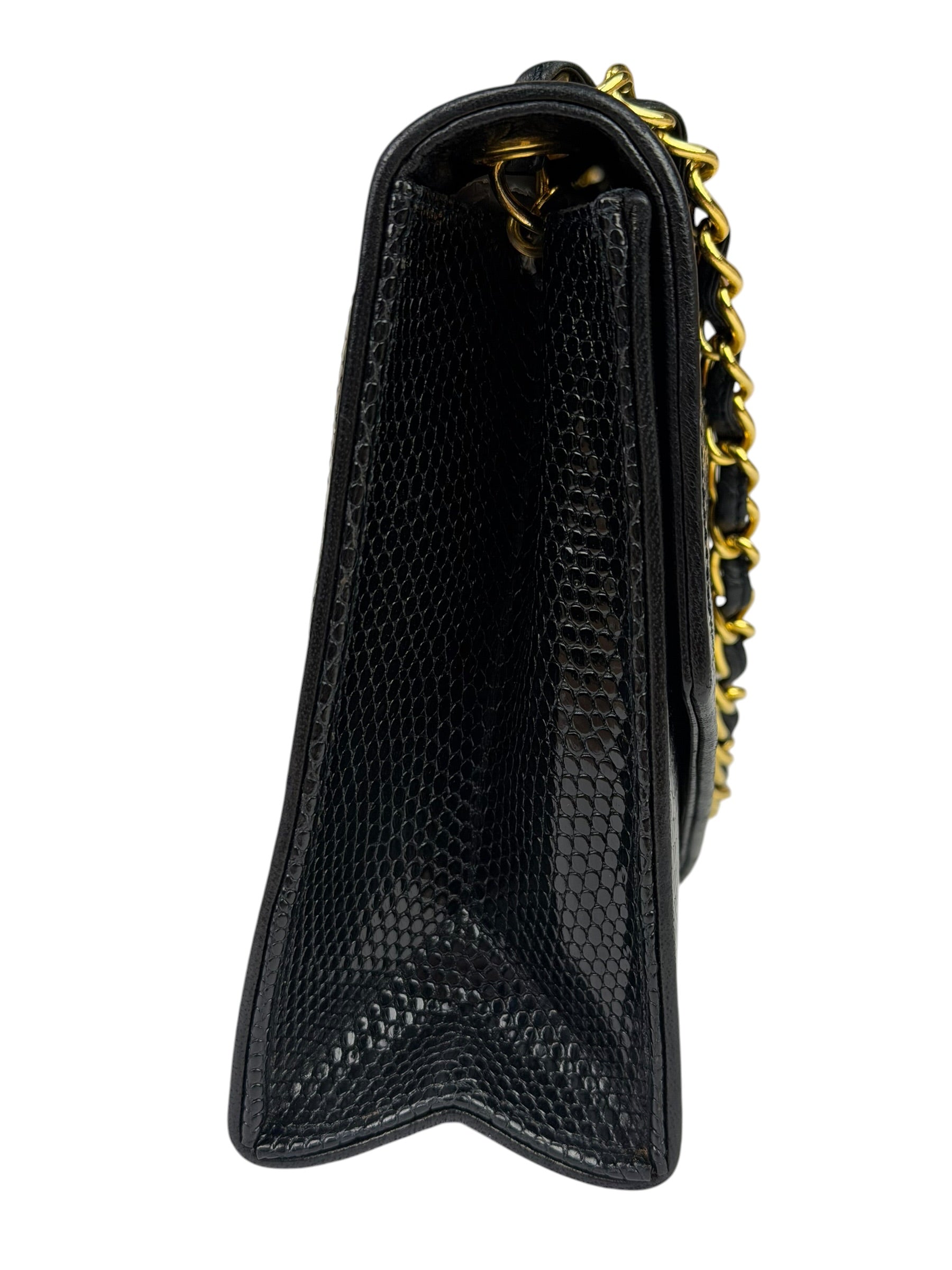 Chanel Black Lizard Leather Envelope Flap Bag 1986
