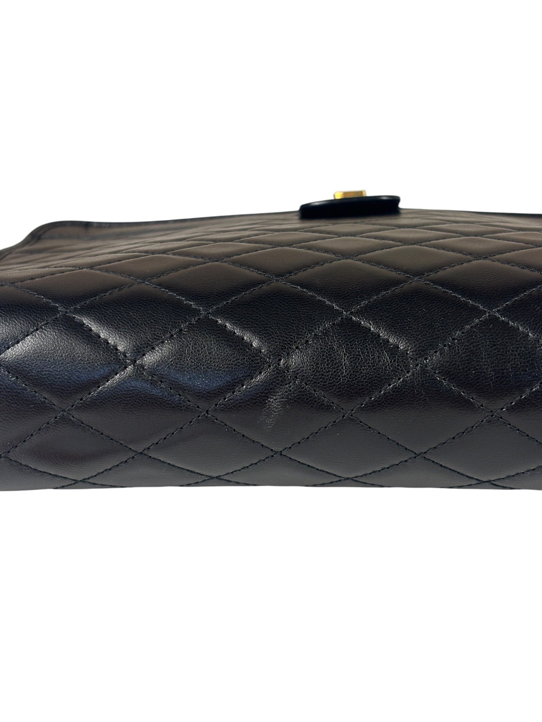 YSL Black Leather Baby Victoire Chain Clutch