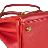 Hermes Kelly 32 Courchevel Rouge Vif Gold Handbag 1997