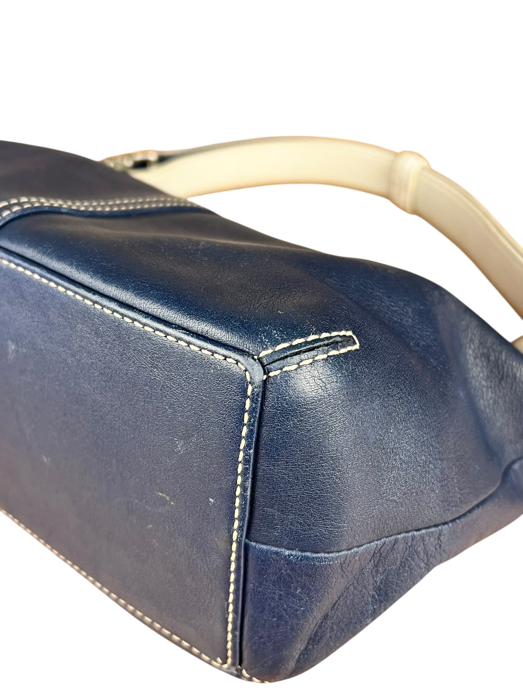 Coach Leather Shoulder Bag Navy/White