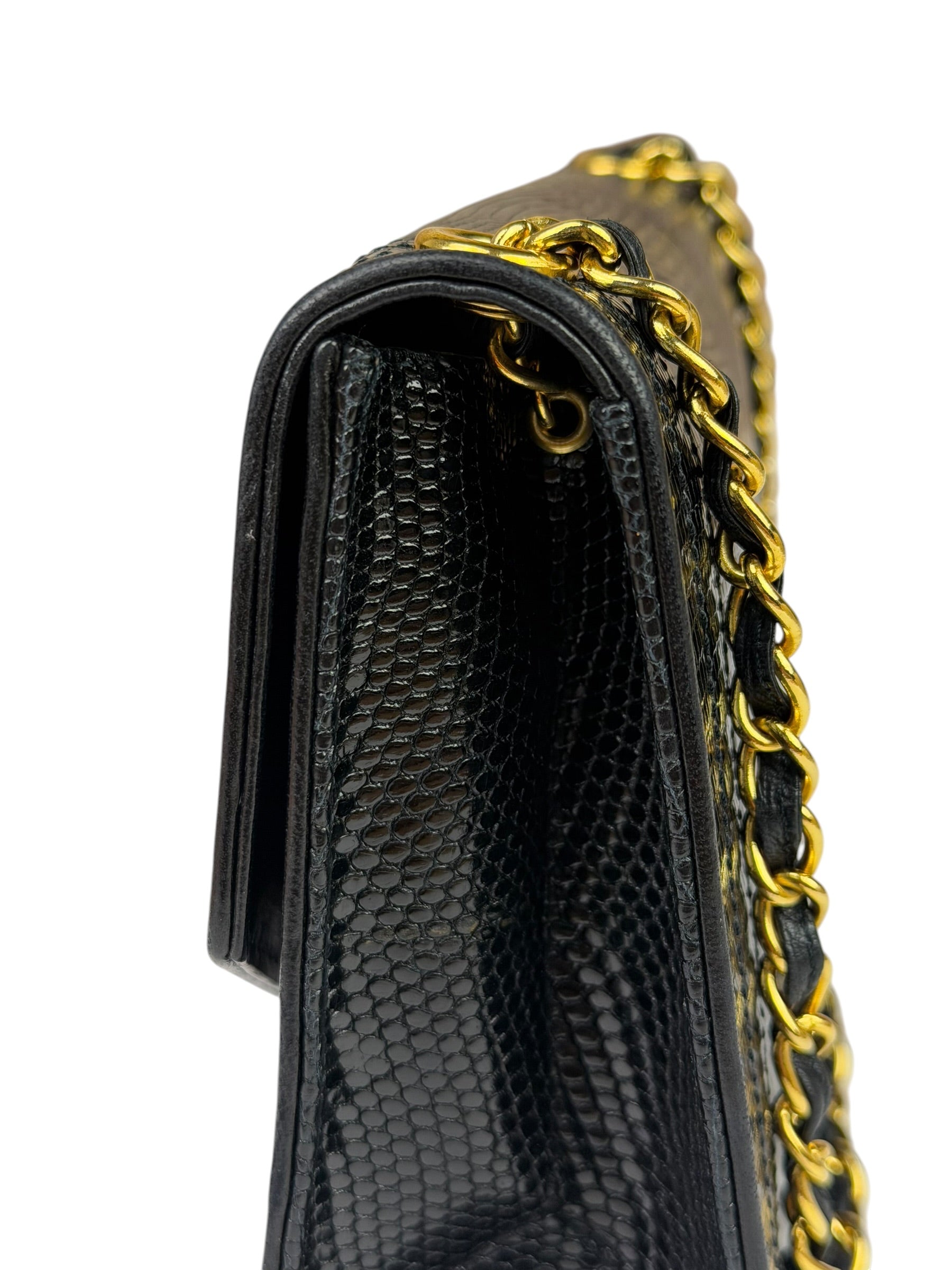 Chanel Black Lizard Leather Envelope Flap Bag 1986