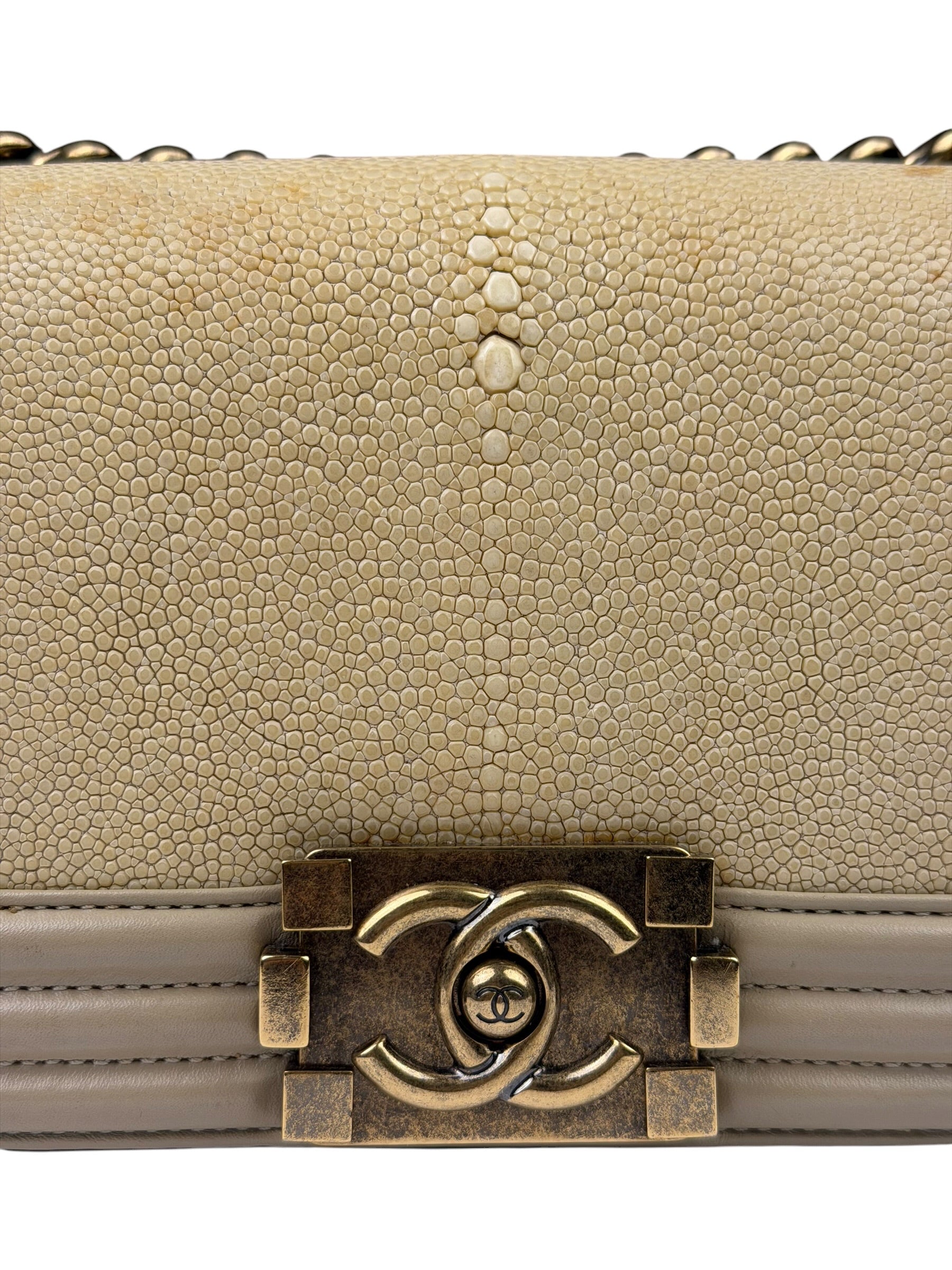 Chanel Beige Leather Boy Stingray Flap Bag 2013