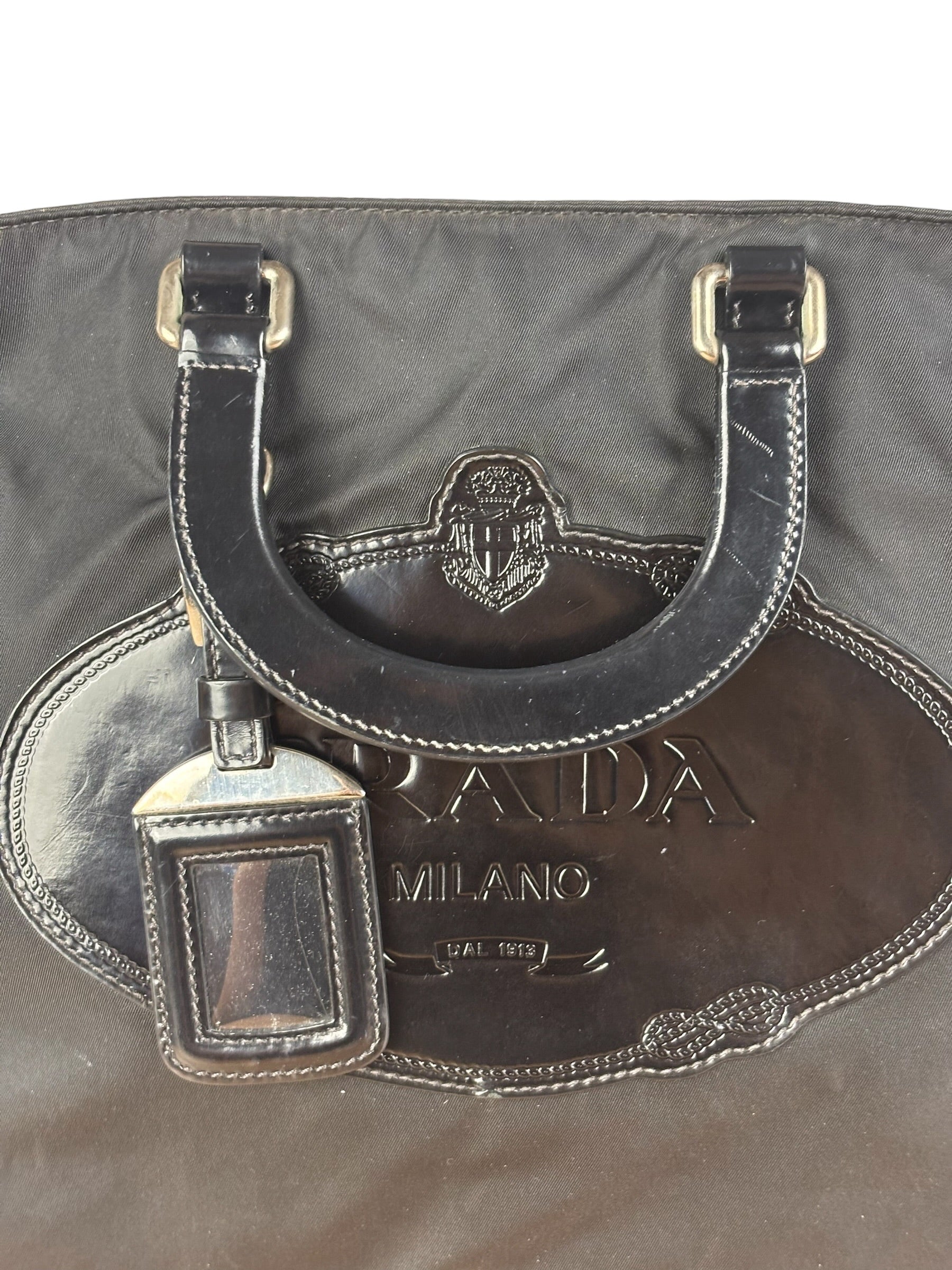 Prada Black Tessuto Nylon Leather Trim Hand Bag