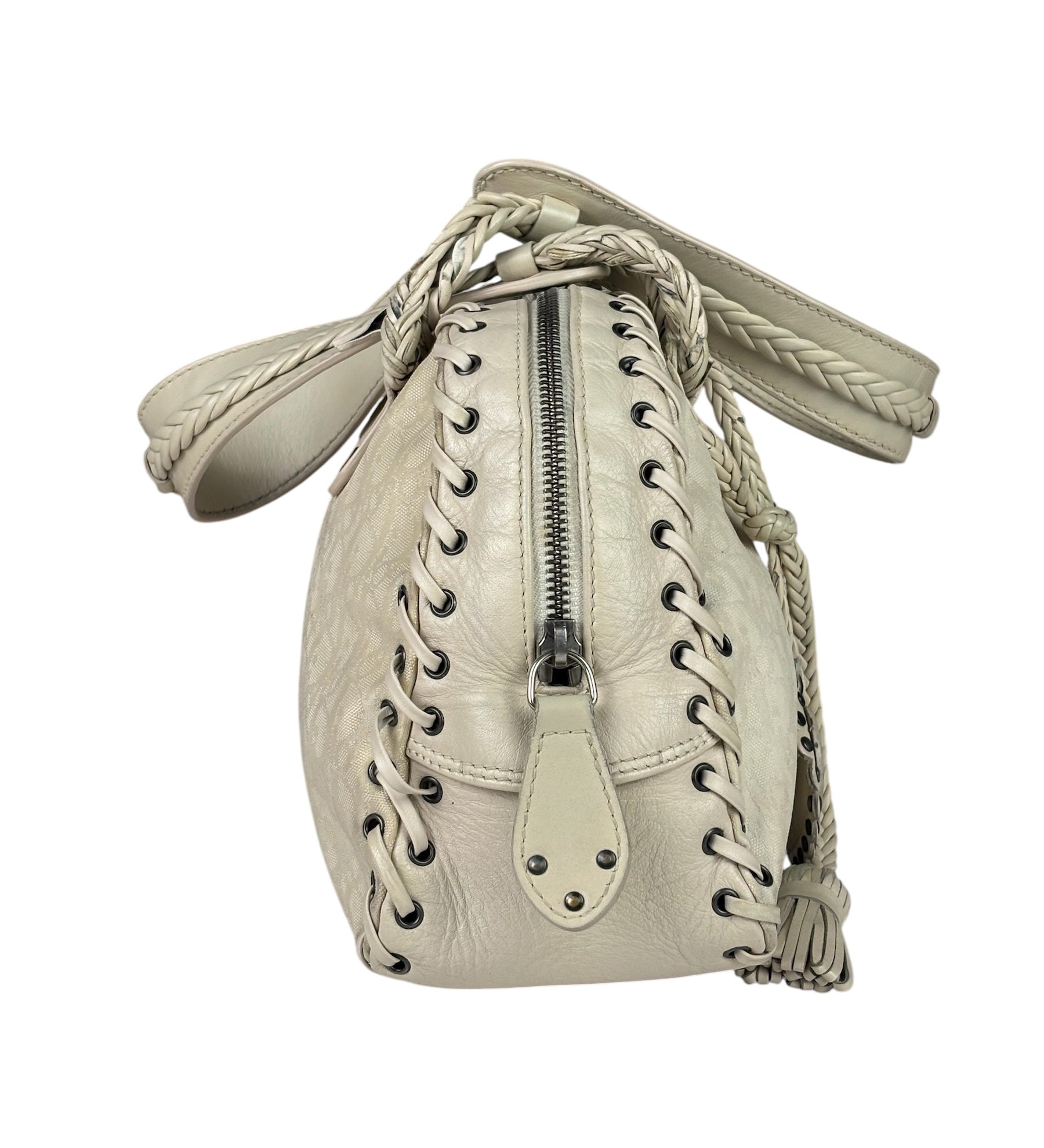 Christian Dior Cream Leather Braided Ethnic Shoulder Bag