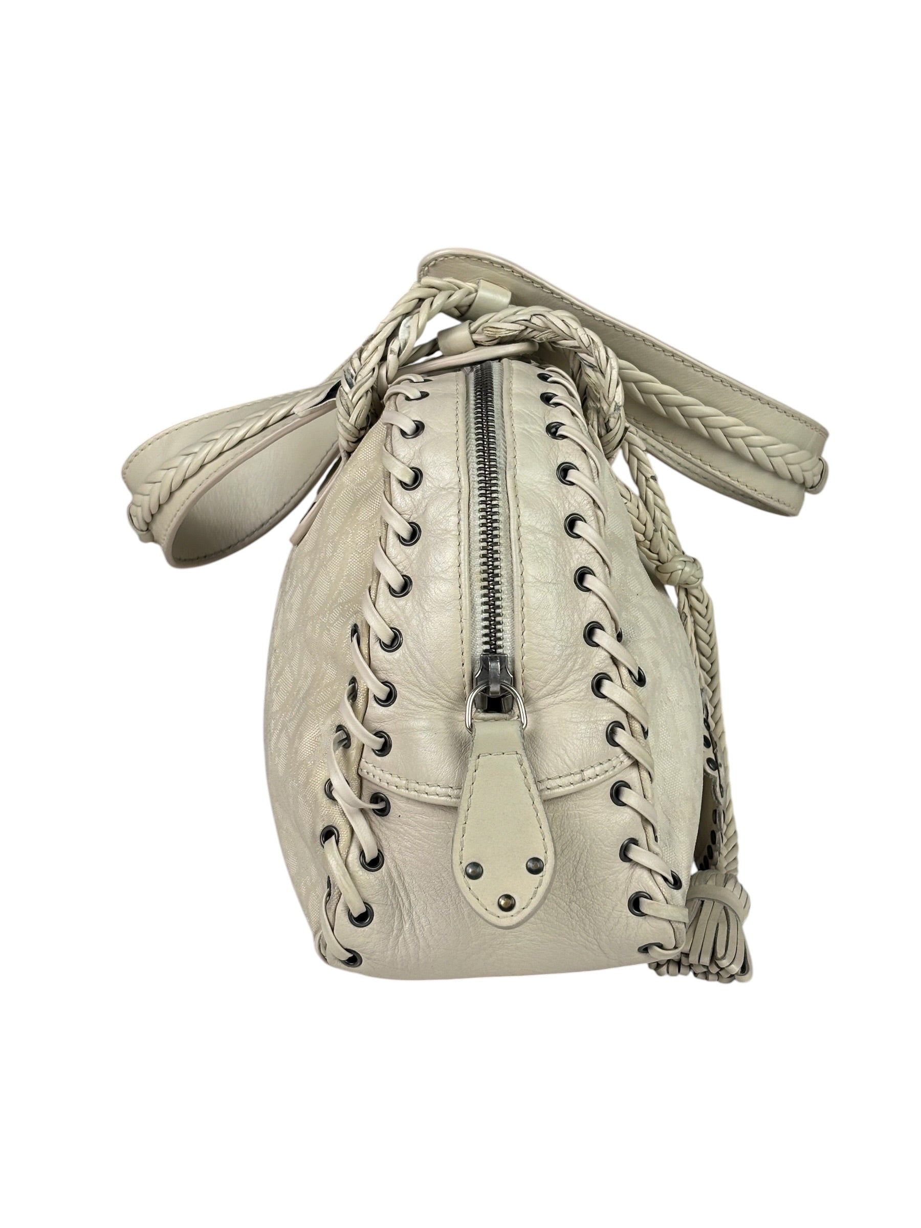 Christian Dior Cream Leather Braided Ethnic Shoulder Bag