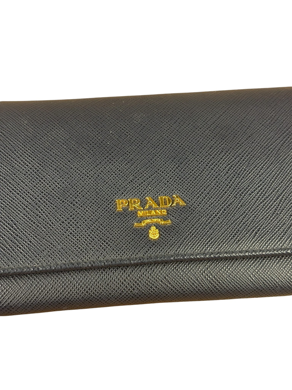Prada Navy Saffiano Leather Flap Wallet On Chain